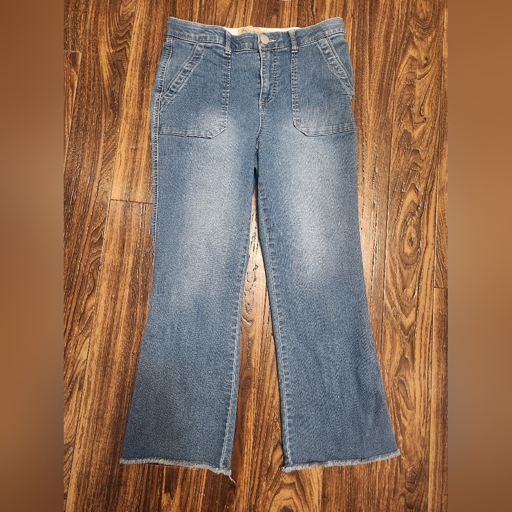Democracy Ab Technology Stretch Wide Leg Frayed Hem Jeans SZ 8 EUC